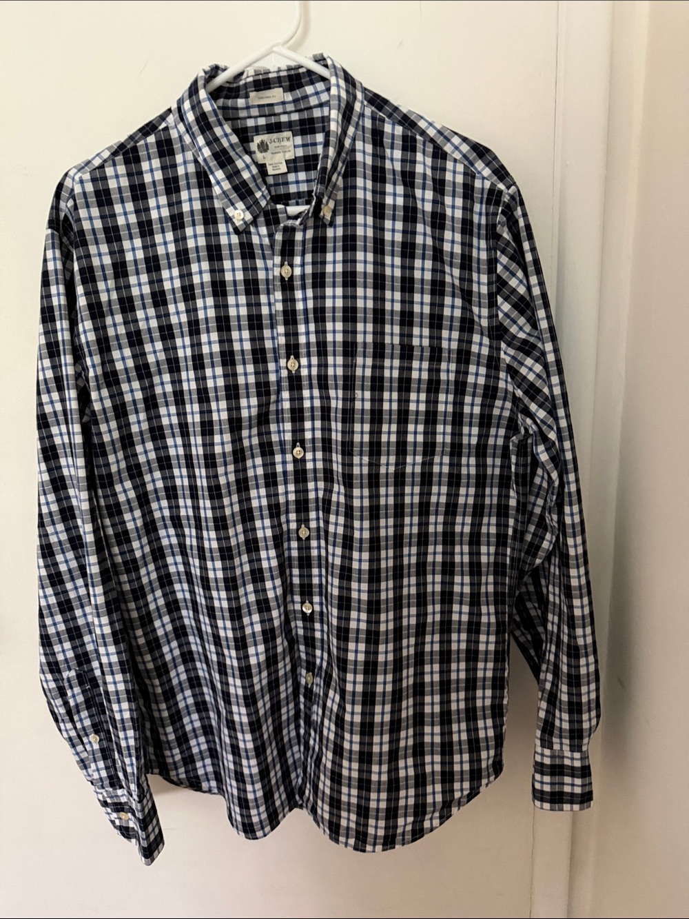 J. Crew Navy and White Plaid Button-Down Shirt